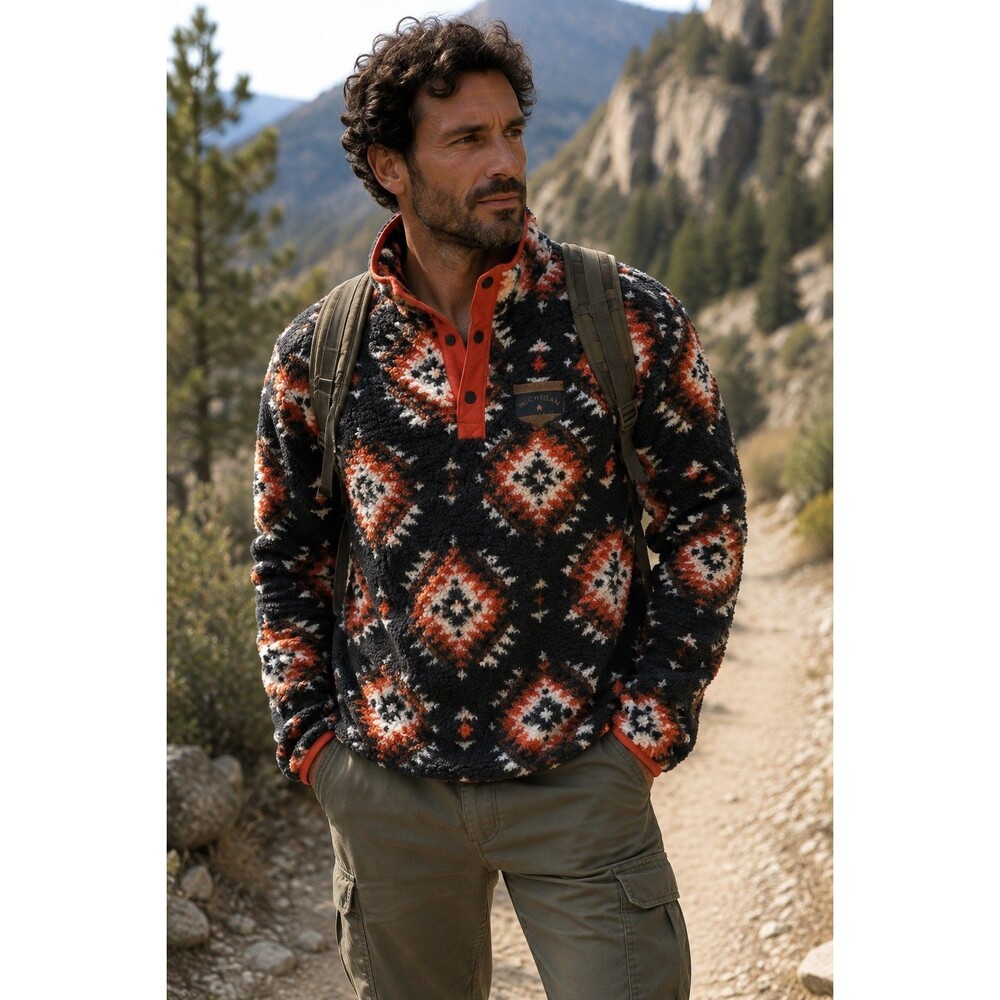 Great Lakes Michigan Sherpa Fleece Pullover 2XL Southwestern Aztec Snap Jacket